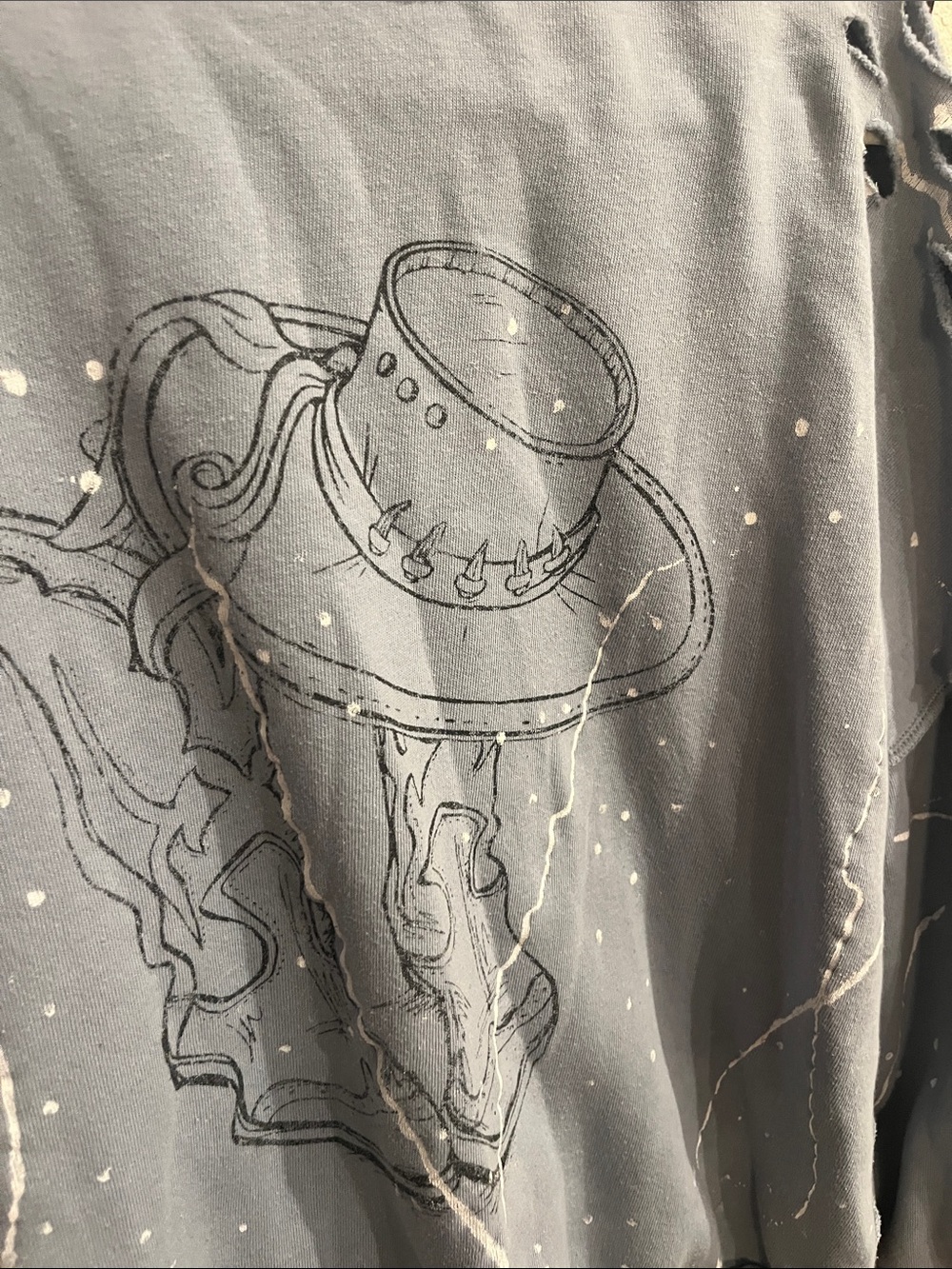 Distressed Washed Blue Graphic Sweatshirt - Women's Casual Pullover - Picture 6 of 6